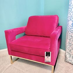 TOV Hot Pink Velvet Mid Century Modern Accent Chair 