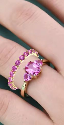 Dainty Petite Lab Pink Sapphire #3 5x7 Gold Plated Size 7