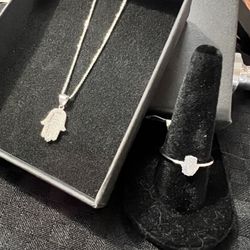 Hamsa Ring And Necklace Set