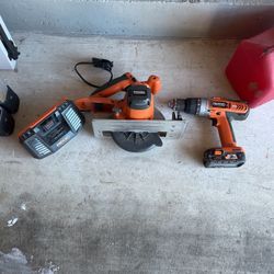 Ridgid  Battery Powered Drill, Circular saw, Battery And Charger