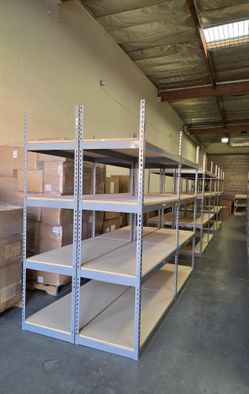 4 Tier Shelving 48 in W x 24 in D American Made Used Heavy Duty Steel Boltless Storage Rack Delivery Available