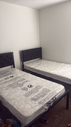 Twin Bed Frames with Mattresses – Set of 2