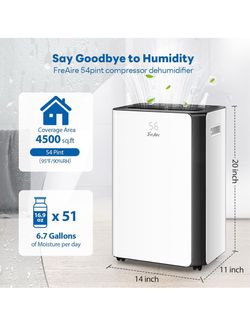 FreAire 54Pint Quiet Dehumidifier Energy-Saving, Quiet, Front Humidity Display