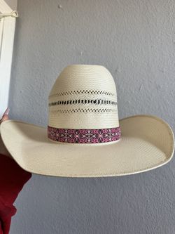 Tall Crown Straw Hat With Hat Band
