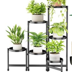6 Tier Metal Plant Stand Indoor, Rotatable Corner Plant Shelf Outdoor, Tiered Flower Pot Display Stand, Black Multiple Plants Holder for Patio Living 