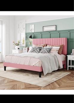 Queen Size Pink Bed Frame with 4 Storage Drawers