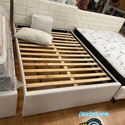 Full Size Bed Frame White Leather New Cama 