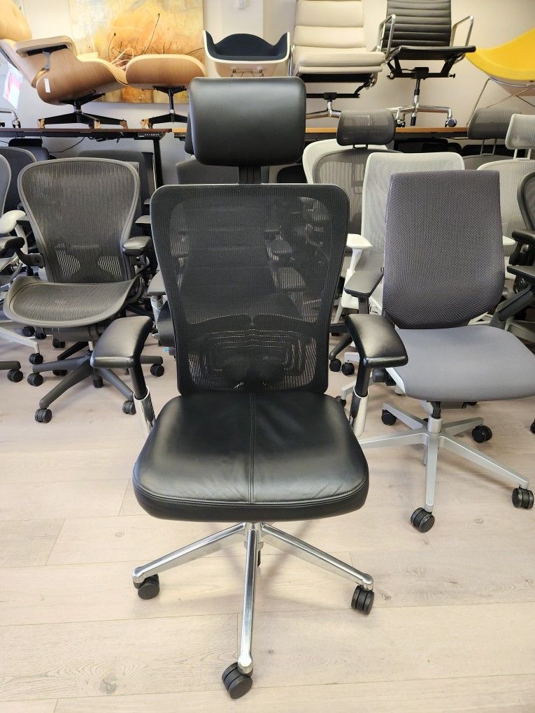 🔥LIKE NEW!🔥HAWORTH ZODY EXECUTIVE BLACK LEATHER W/HEADREST ADJUSTABLE ARMS & LUMBAR SEAT ANGLE REAR TILT LOCK TILT TENSION SEAT DEPTH ADJUSTMENTS