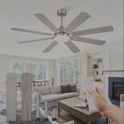 62 Inch Ceiling Fans with Lights,Nickel Modern Ceiling Fan with Remote Large Farmhouse Indoor & Outdoor Ceiling Fan with 8 Dual Finish Blades, Quiet D