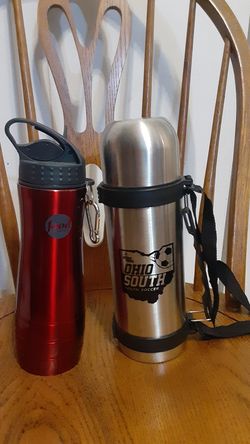 Water bottle and coffe thermous,$10 each.