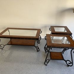Coffee Table End Tables Three Piece Wood Glass Metal