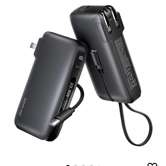 22.5W Portable Charger with Built-in USB-C Cable & Wall Plug, 10,000mAh Fast Charging USB C Power Bank, Travel Essential Battery Pack for iPhone 16/15