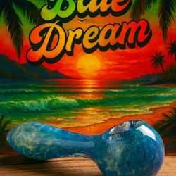 Blue-Themed Handcrafted Glass Pipe With Carrying Case And Cleaning Tools