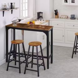 VEIKOUS 47.2 in. W x 23.6 in. D x 41.7 in. H Industrial Brown Pub Bar Table