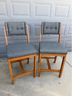 Set 2✨Counter Height 27” Bar Stools w/ Backs - Wood Base Water Repellent Gray Upholstery📍Chandler