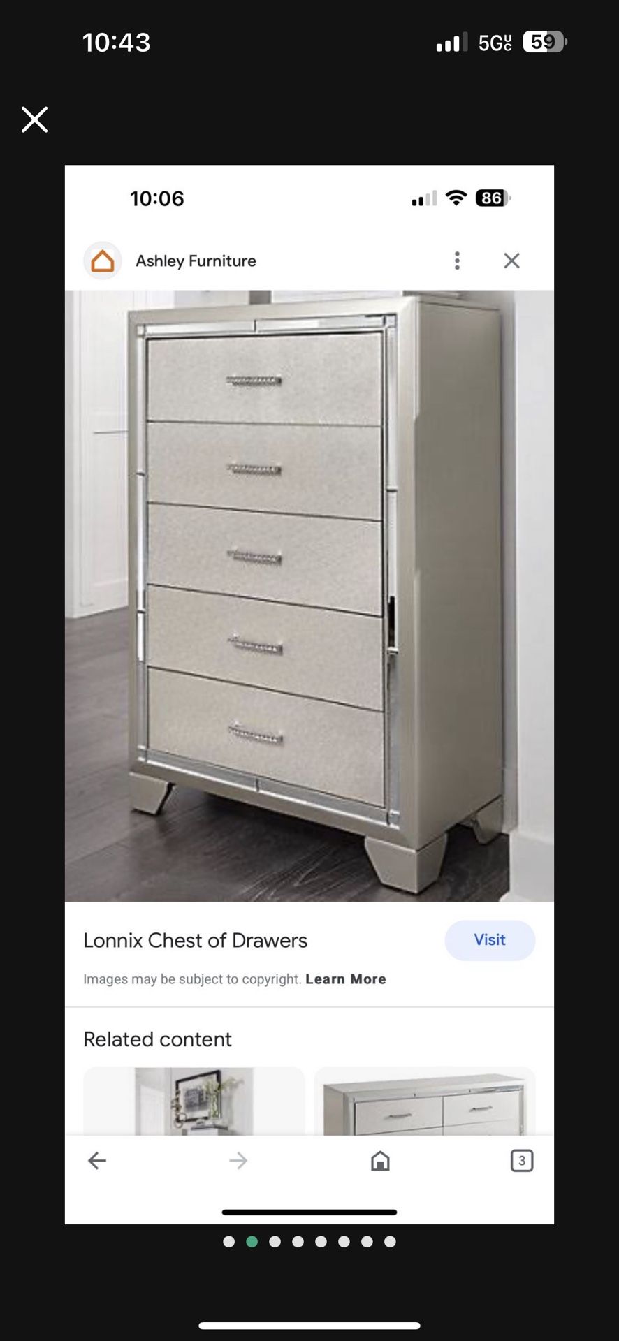 lonnix silver dresser B410-45 Ashley Furniture Lonnix Five Drawer Chest