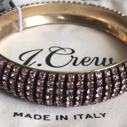 (NEW) (2 SIZES AVAILABLE) WOMEN’S J.CREW CLASSIC PINK CRYSTAL STUDDED BANGLE BRACELET - SIZES: SMALL/MEDIUM AND MEDIUM/LARGE (MSRP: $68 EACH)