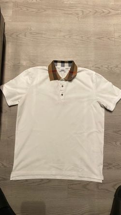 Burberry White Polo Shirt with Check Collar