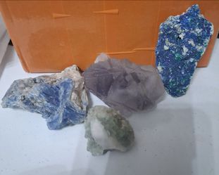 Calcite and flourite mineral collection four different specimens
