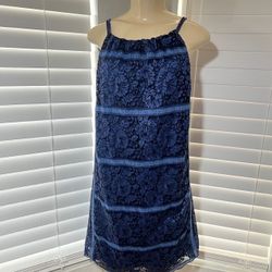 Spring Summer Dress Tank Lace Blue Medium 