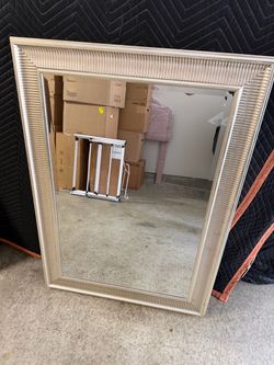 Large Wall Mirror with Silver Ridged Frame