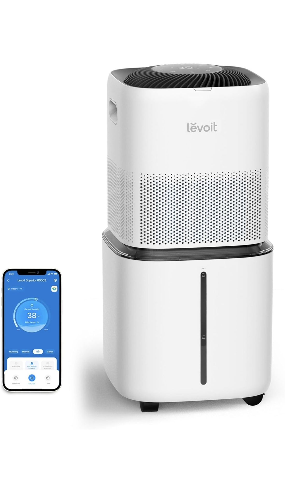LEVOIT Superior 6000S Smart Evaporative Humidifiers for Home Whole House up to 3000ftz 6 Gal Last 72 Hour Premium Filter Dry Mode Wheels & Water