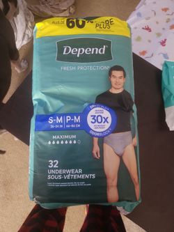 Depend undergarments underwear 32 count s to m  26 to 34 inch waist sealed bag