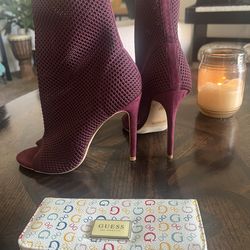 Fabric Maroon Heels Fashion Nova Free Guess Wallet Brand New