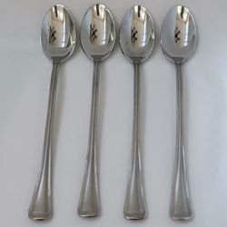 4pc GORHAM Monet Frosted Stainless Iced Tea Spoons 7 5/8” Glossy Satin 18/8