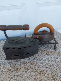 Antique Cast Iron Sad Irons with Wooden Handles