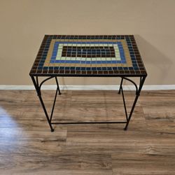 Colorful Glass Mosaic Accent Table – Black Metal Frame