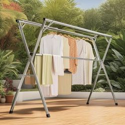 79 inches Clothes Drying Rack, Adjustable & Foldable Laundry Drying Rack Stainless Steel with 20 Hoo