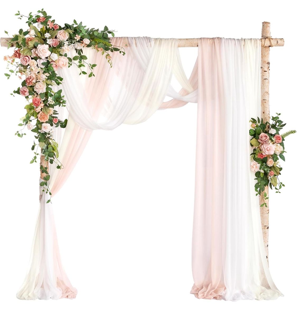 Ling's Moment Wedding Arch Flowers with Sheer Drapes Kit - Artificial Spring Pink Rose Floral Arrangements for Garden Ceremony Backdrop, Arbor Decor,