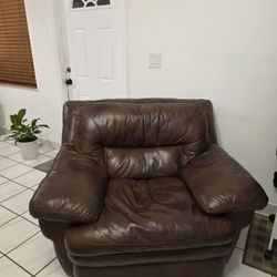 Used Oversized Brown Leather Armchair (Single Seat)