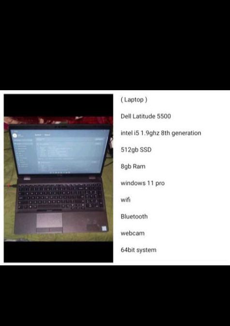 ( Laptop ) 

Dell Latitude 5500 Series Intel I5 1.8ghz 512gb SSD 8gb Ram Webcam Windows 11 Pro Wifi