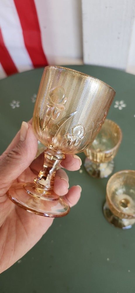 5 Vintage Iris & Herringbone Iridescent Cordial Glasses