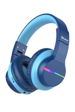 iClever BTH12 Kids Bluetooth Headphones, Colorful LED Lights Kids Headphones Wireless,74/85dBA Safe Volume, 85H Playtime,Fast Charging, Bluetooth 5.2,