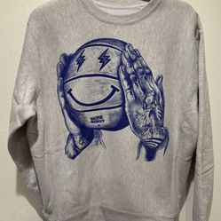 J BALVIN x CHINATOWN Market Sweater Men SIZE LARGE Gray Electro Ball Crewneck Fleece Collab LOT (X10)