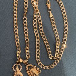 10k Dimond Cut Chain And Two Pendants Solid Gold Like New 28 Grams Together 1700