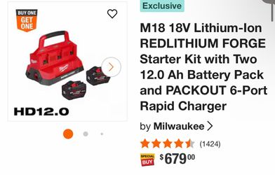M18 18V Lithium-lon REDLITHIUM FORGE Starter Kit with Two 12.0 Ah Battery Pack and PACKOUT 6-Port Rapid Charger