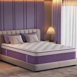 King Mattress 12 inch,Purple King Size Mattress in a Box,Cooling Gel Infused Memory Foam and Pocket Hybrid Spring Mattress,Medium Firm,Pressure Reli