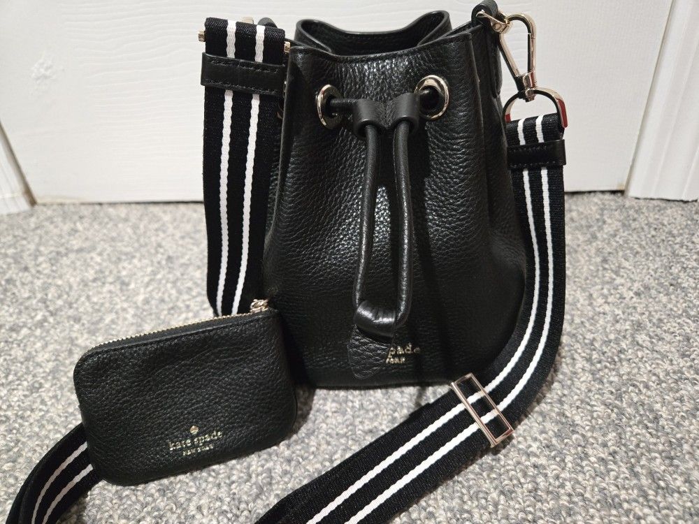 Kate Spade Black-Leather Bucket Bag with Adjustable Strap