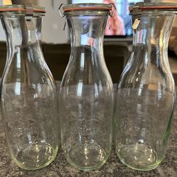 3 Glass Drink Canisters With Lids