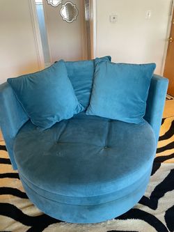 Oversized Teal Swivel Barrel Chair