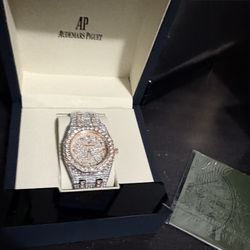 Iced-Out AP Style Watch 💎 Rose Dial – Box & Certificates Included 