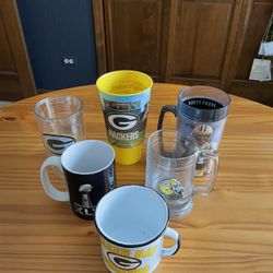 Green Bay Packers 6 Glasses/Mug - Beer Mug Stein, Coffe Mug SB XLV, 32oz Plastic Glass, Plastic Mug BF, Metal Camp Mug& Plastic Drink Glass