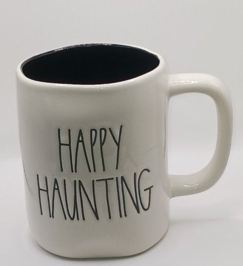 Rae Dunn Artisan Collection by Magenta " Happy Haunting" Mug, white/ black inside