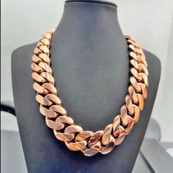 20mm Miami Cuban Link Pink Red Rose Gold Plated Chain Necklace 18k & 14k Crab Old School Regular Lock