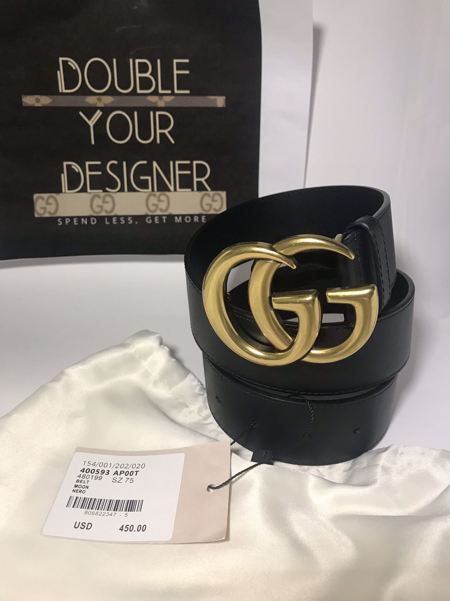 Gucci Brass GG Belt 1.5 Inch