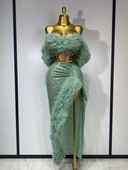 Elegant Fashion Sexy Seguin  Top Long Skirt  Two Pieces Set Women 